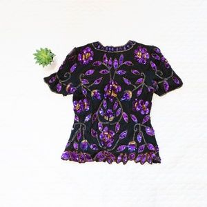 Stenay | Vintage Purple Floral Sequin Blouse